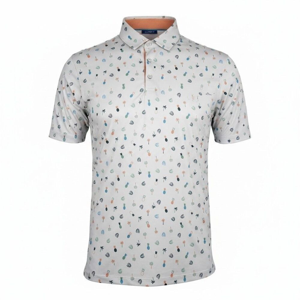 Devereux Golf Polo Shirt Mens XL Pineapple Tropical Performance Stretch White